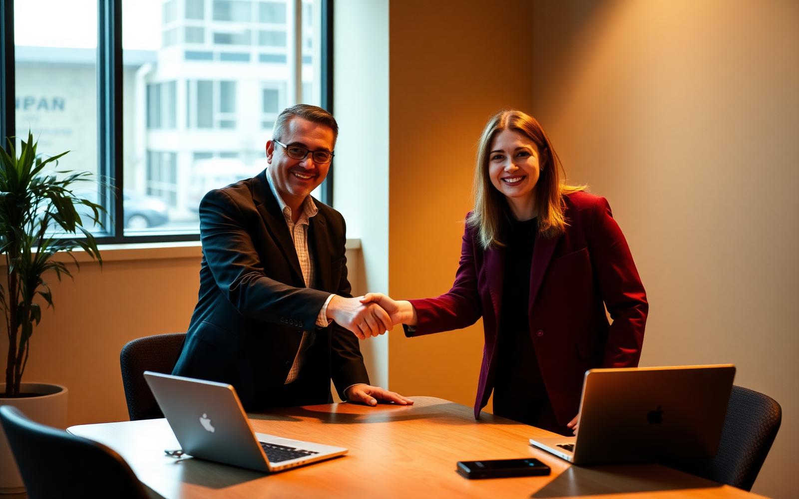 A handshake between a candidate and a Prescott Solutions partner